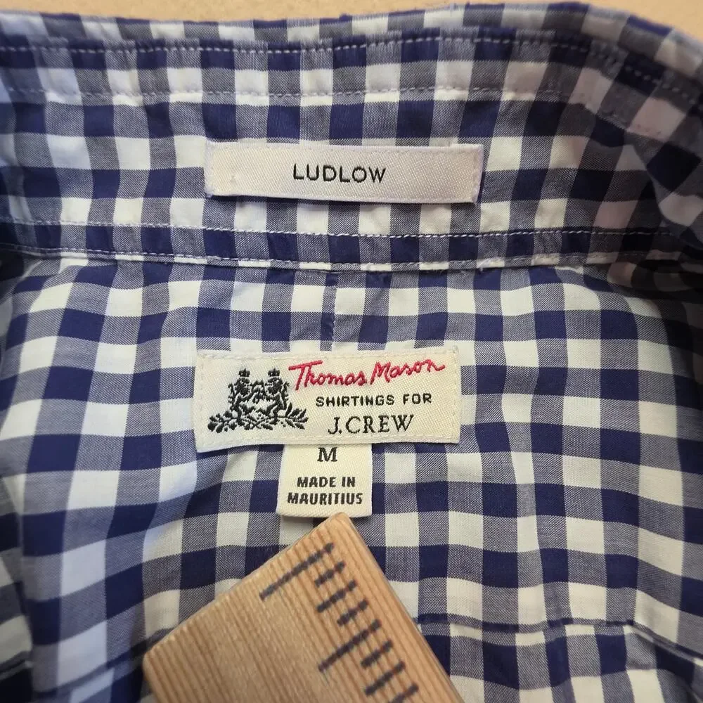 J.Crew Thomas Mason Blue & White Gingham Ludlow Slim Fit Button Shirt Sz Medium